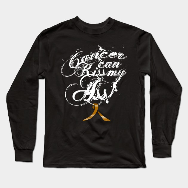 Cancer Can Kiss My Ass! Childhood (Gold Ribbon) Long Sleeve T-Shirt by Adam Ahl